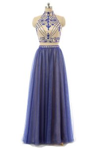 Hot Selling Navy Blue Prom and Party and For with Appliques Halter Top Sleeveless Zipper
