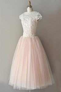 Tulle Cap Sleeves Knee Length Homecoming Dress and Lace