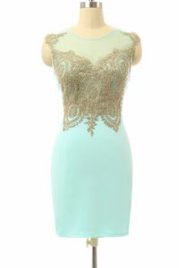 Turquoise Chiffon Side Zipper Prom Dress Sleeveless Mini Length Lace