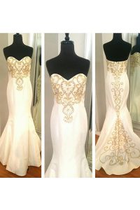 Mermaid Floor Length White Dress for Prom Sweetheart Sleeveless Zipper