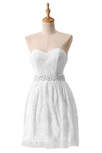 Romantic White A-line Beading Evening Dress Zipper Lace Sleeveless Knee Length