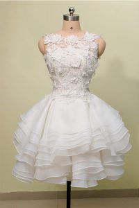 Scoop White Sleeveless Organza and Lace Zipper Homecoming Dress for Party