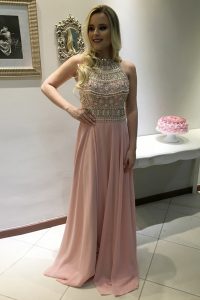 Romantic Scoop Sleeveless Sweep Train Backless With Train Beading Dress for Prom