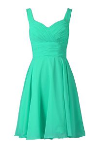 Hot Selling Pleated A-line Prom Party Dress Turquoise Off The Shoulder Chiffon Sleeveless Knee Length Zipper