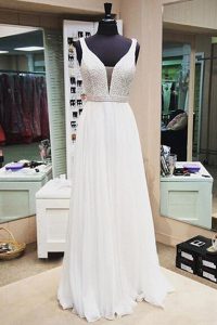 Clearance Floor Length Zipper Prom Dress White for Prom with Beading