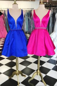 Royal Blue Sleeveless Satin Zipper Evening Dresses for Prom and Party