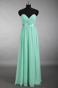Comfortable Sleeveless Floor Length Ruching Zipper Evening Dress with Apple Green