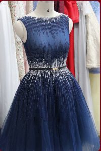 Scoop Tulle Sleeveless Knee Length Prom Gown and Beading