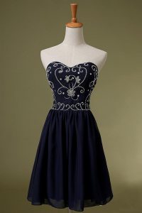 Fitting Navy Blue Sweetheart Neckline Embroidery Prom Evening Gown Sleeveless Zipper