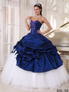 Royal Blue White Sweetheart and Tulle Quinceanera Dress with Pick-ups