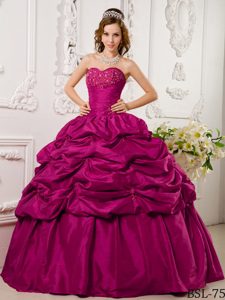 Latest Fuchsia Sweetheart Quinceanera Dress with Pick-ups and Beading