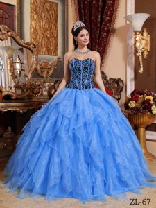 Blue Sweetheart Ball Gown Sweet 16 Dress with Ruffles and Beading for Cheap