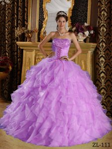 Lavender Strapless Organza Sweet 16 Dress with Appliques and Ruffles on Sale