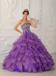 Two-toned Purple Strapless Organza Appliqued Quinceanera Dress with Ruffles