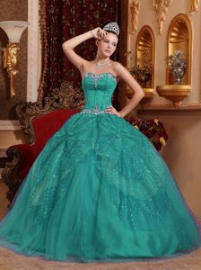 Turquoise Ball Gown Sweetheart Quinceanera Dresses with Appliques