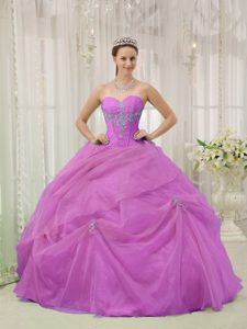 Lavender Ball Gown Sweetheart Organza Quinceanera Dress with Appliques