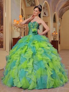 Colorful Ball Gown Sweetheart Quinceanera Dress with Ruffles Made in Organza