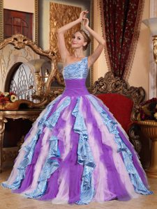 Ball Gown Multi-color One Shoulder Ruffled Dress for Quince and Zebra