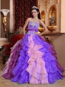 Multi-color Sweetheart Organza Quinceanera Dress with Appliques and Ruffles
