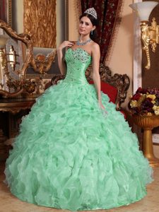 Pretty Beaded Sweetheart Organza Quinceanera Dresses with Ruffled Layers