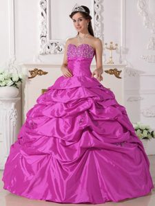 Hot Pink Sweetheart Quinceanera Dress in with Beading and Pick Ups