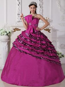 Ball Gown Strapless Zebra Quinceanera Dresses with Beading and Bowknot