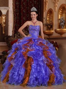 Exclusive Sweetheart Organza Dresses for Quince with Ruffles and Beading