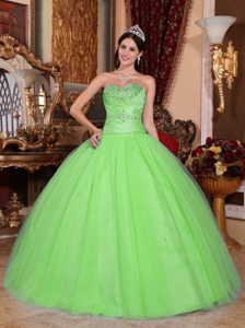Latest Spring Green Sweetheart Beaded Dress for Quince and