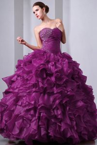 2013 A-line Sweetheart Organza Quinceanea Dress with Beading and Ruffles