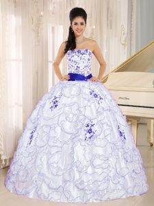 White Organza Strapless Dress for Quince with Embroidery and Ruffles for Less
