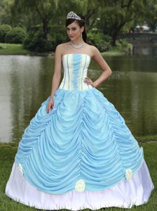 Strapless Ball Gown Baby Blue Quinceanera Dresses with Pick-ups