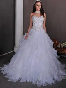 Beautiful A-line Sweetheart Organza Beaded and Ruffled Wedding Gown Dress
