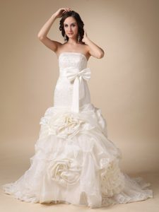 Beautiful Appliqued Wedding Dress with Chapel Train and