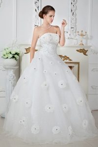 Strapless Long Organza Wedding Dresses with Beading and Flowers