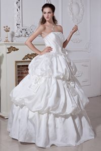 Strapless Long Ruched Wedding Dress with Pick-ups and Bow