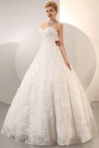 Unique Sweetheart Long Floral Embossed Wedding Dress with Beading