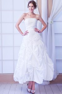 Strapless Ankle-length Dress for Wedding with Beading and Pick-ups