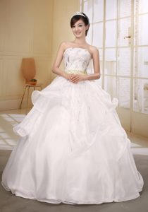 Strapless Long Ball Gown Wedding Dresses with Beading and Ruffles