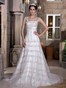 Most Popular Straps Court Train Organza Best Wedding Dress with Beading