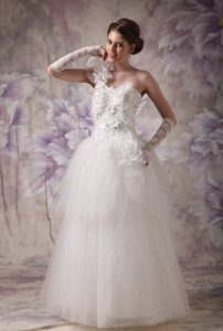 Elegant A-line One Shoulder White Wedding Dress with Appliques and Beadings