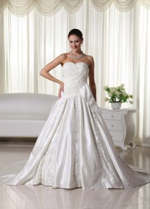 A-line Sweetheart Chapel Train Wedding Dresses with Embroidery on Sale
