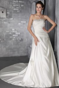 Princess Strapless Court Train Wedding Dress for Cheap with Beading