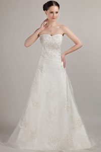 Custom Made Princess Strapless Embroidery Wedding Dress with Court Train