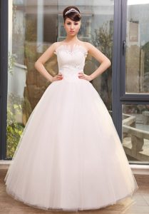 A-line Sweetheart Tulle Wedding Dress with Lace and Rhinestones on Sale