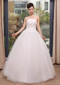 Pretty Strapless Long Wedding Dresses with Beading and Flowers