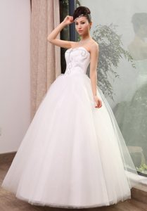 Cheap Sweetheart Tulle Long A-line Wedding Dresses with Beading