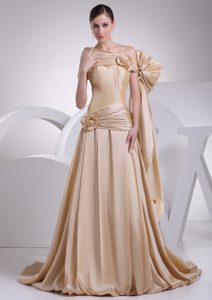 Custom Made A-line Ruched Asymmetrical Wedding Dress in Champagne
