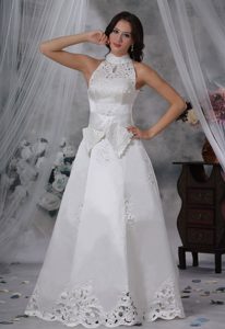 Pretty A-line Bowknot Satin Junior Wedding Dress with Appliques and Sash