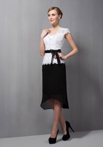 Lace and Chiffon Sweet Square Wedding Guest Gown in Black and White