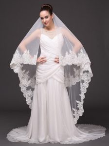 Beautiful Two-tier Cathedral Wedding Veil With Lace Applique Edge